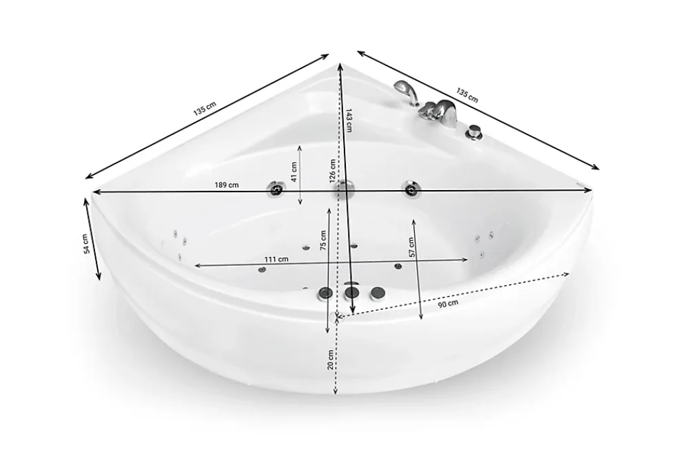 Baignoire Balnéo|Baignoire D'Angle|Spalina Baignoire balnéo d'angle Maldives Jets 135x135 cm, by