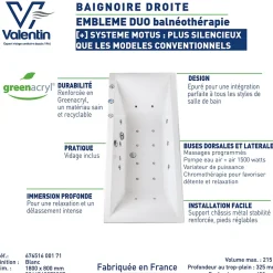 Baignoire Balnéo|Valentin Baignoire balnéo Embleme duo 180 x 80 cm sans tablier