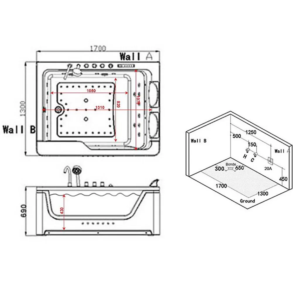 Distribain Baignoire balnéo Panama 51 jets Whirlpool
