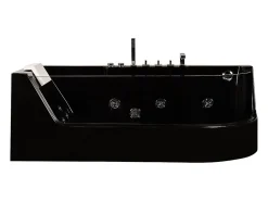 Baignoire Balnéo|Vente-unique Baignoire balnéo vitrée ARIA noire - 1 place - 263L - 170x80x57cm - angle gauche