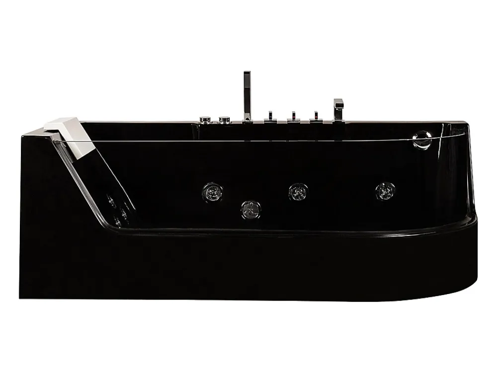 Baignoire Balnéo|Vente-unique Baignoire balnéo vitrée ARIA noire - 1 place - 263L - 170x80x57cm - angle gauche