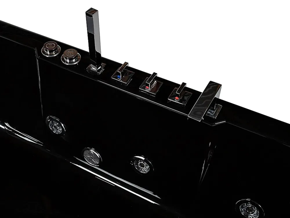 Baignoire Balnéo|Vente-unique Baignoire balnéo vitrée ARIA noire - 1 place - 263L - 170x80x57cm - angle gauche