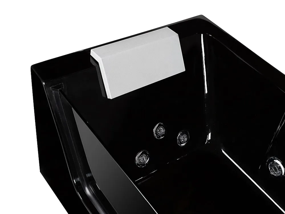 Baignoire Balnéo|Vente-unique Baignoire balnéo vitrée ARIA noire - 1 place - 263L - 170x80x57cm - angle gauche