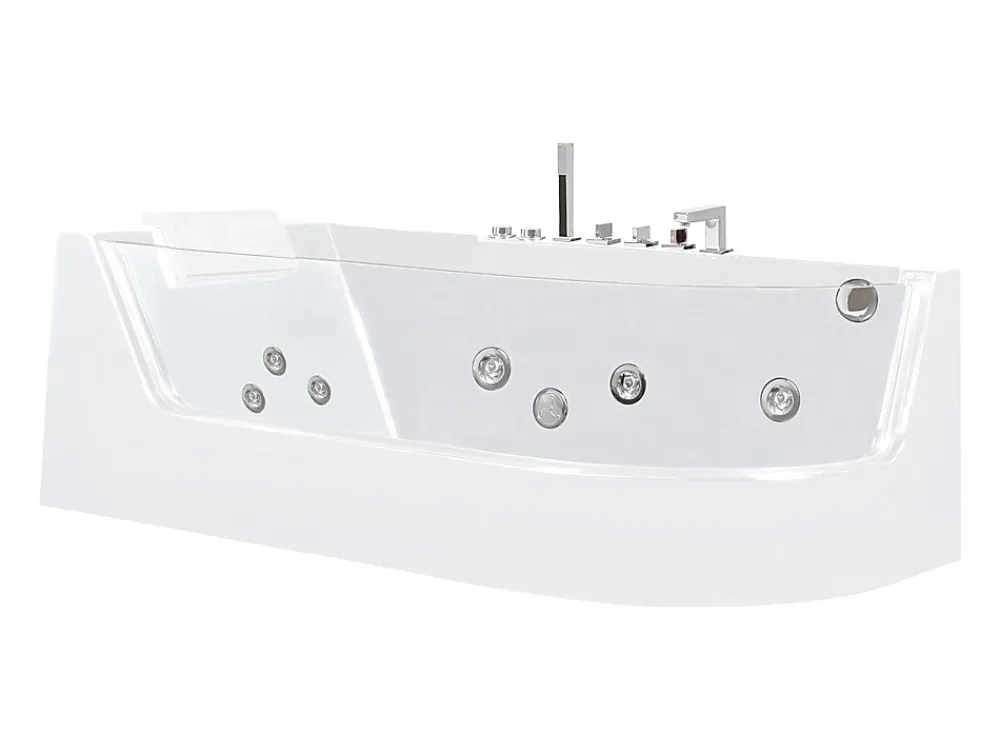 Baignoire Balnéo|Vente-unique Baignoire balnéo vitrée ARIA blanche - 1 place - 263L - 170x80x57cm - angle gauche