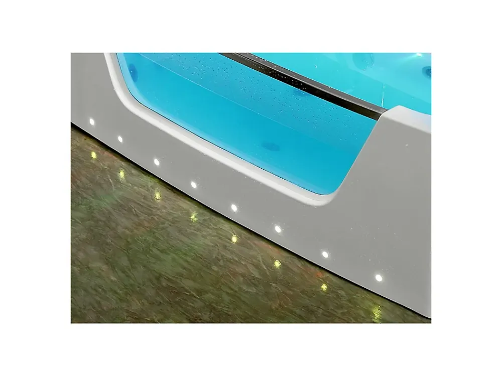 Baignoire Balnéo|Vente-unique Baignoire balnéo vitrée semi-îlot à leds DYONA - 1 place - 260L - 170x85x58cm - Blanche