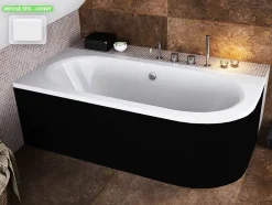 Besco Baignoire d'angle - avec tablier noir Mat et repose tête offert - AVITA - 170 x 75 cm - Gauche