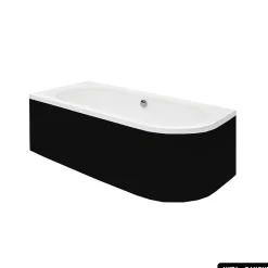 Besco Baignoire d'angle - avec tablier noir Mat et repose tête offert - AVITA - 170 x 75 cm - Gauche