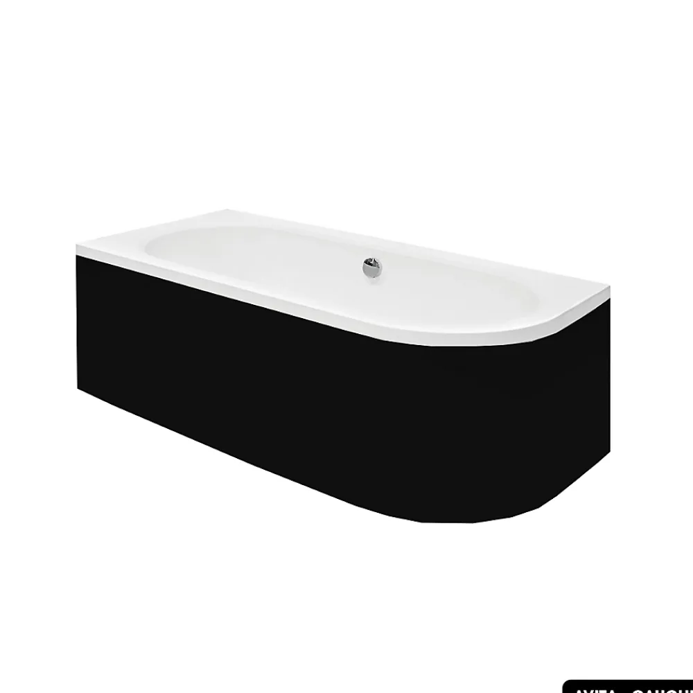 Besco Baignoire d'angle - avec tablier noir Mat et repose tête offert - AVITA - 170 x 75 cm - Gauche