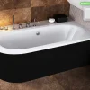Baignoire Asymétrique|Besco Baignoire d'angle - avec tablier noir Mat et repose tête offert - AVITA - 180 x 80 cm - Droite