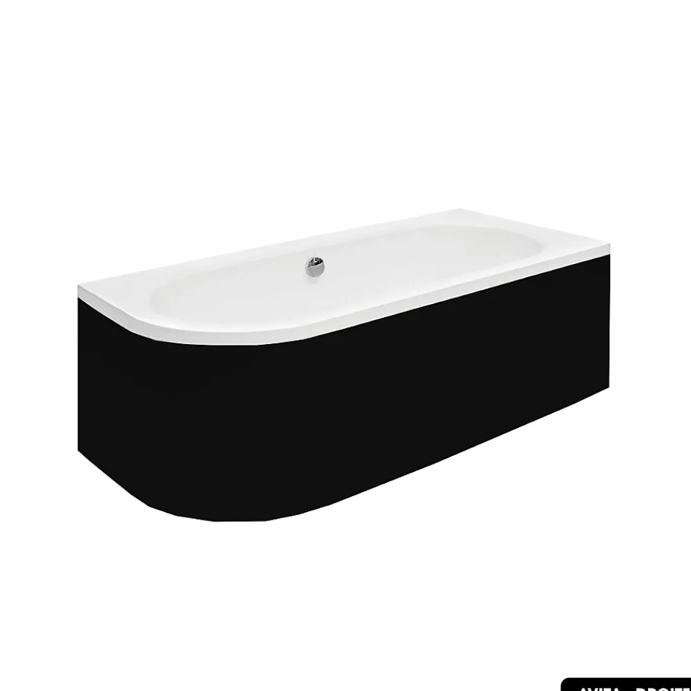 Baignoire Asymétrique|Besco Baignoire d'angle - avec tablier noir Mat et repose tête offert - AVITA - 170 x 75 cm - Droite