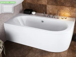 Besco Baignoire d'angle - avec tablier blanc et repose tête offert - AVITA - 160 x 75 cm - Gauche