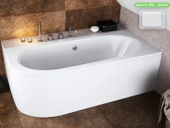 Baignoire Asymétrique|Besco Baignoire d'angle - avec tablier blanc et repose tête offert - AVITA - 170 x 75 cm - Droite