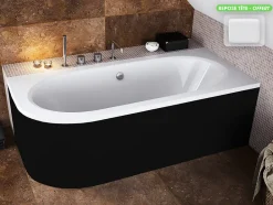 Besco Baignoire d'angle - avec tablier noir Mat et repose tête offert - AVITA - 150 x 75 cm - Droite