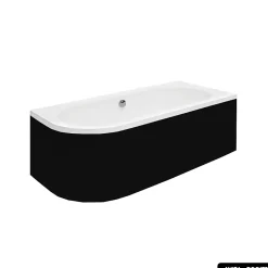 Besco Baignoire d'angle - avec tablier noir Mat et repose tête offert - AVITA - 150 x 75 cm - Droite