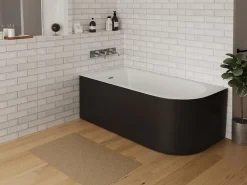 Baignoire D'Angle|Vente-unique Baignoire d'angle - 201L - 150 x 75 x 58 cm - Noir brillant - Angle gauche - ANIKA