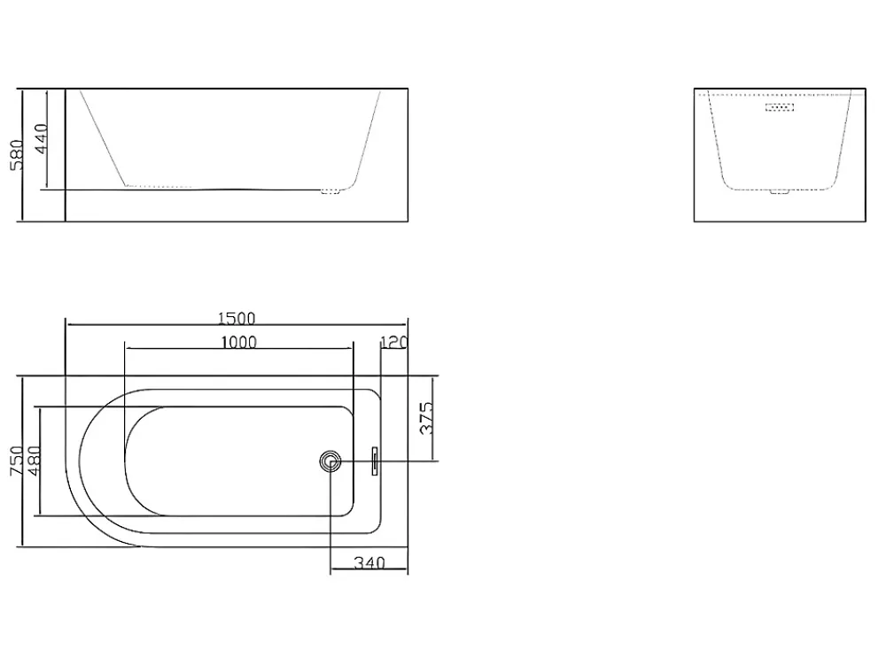 Vente-unique Baignoire d'angle - 201L - 150 x 75 x 58 cm - Blanche - Angle droit - ANIKA