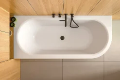 Besco Baignoire d'angle Blanc + Siphon Graphite et Vidage inclus + Repose tête - AVITA S CLASSE - GAUCHE - 170 x 75 cm