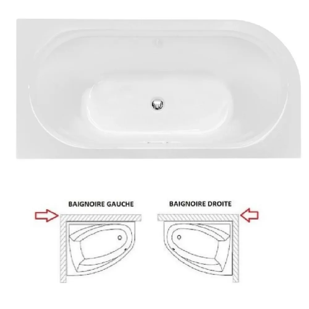 Besco Baignoire d'angle Blanc + Siphon Doré et Vidage inclus + Repose tête - AVITA S CLASSE - GAUCHE - 150 x 75 cm