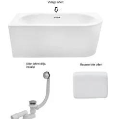Besco Baignoire d'angle Blanc + Siphon Doré et Vidage inclus + Repose tête - AVITA S CLASSE - GAUCHE - 170 x 75 cm