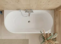 Otitec Baignoire d'angle droite - 160 x 75 cm - Blanc brillant rainure avec bonde chrome - PERLE