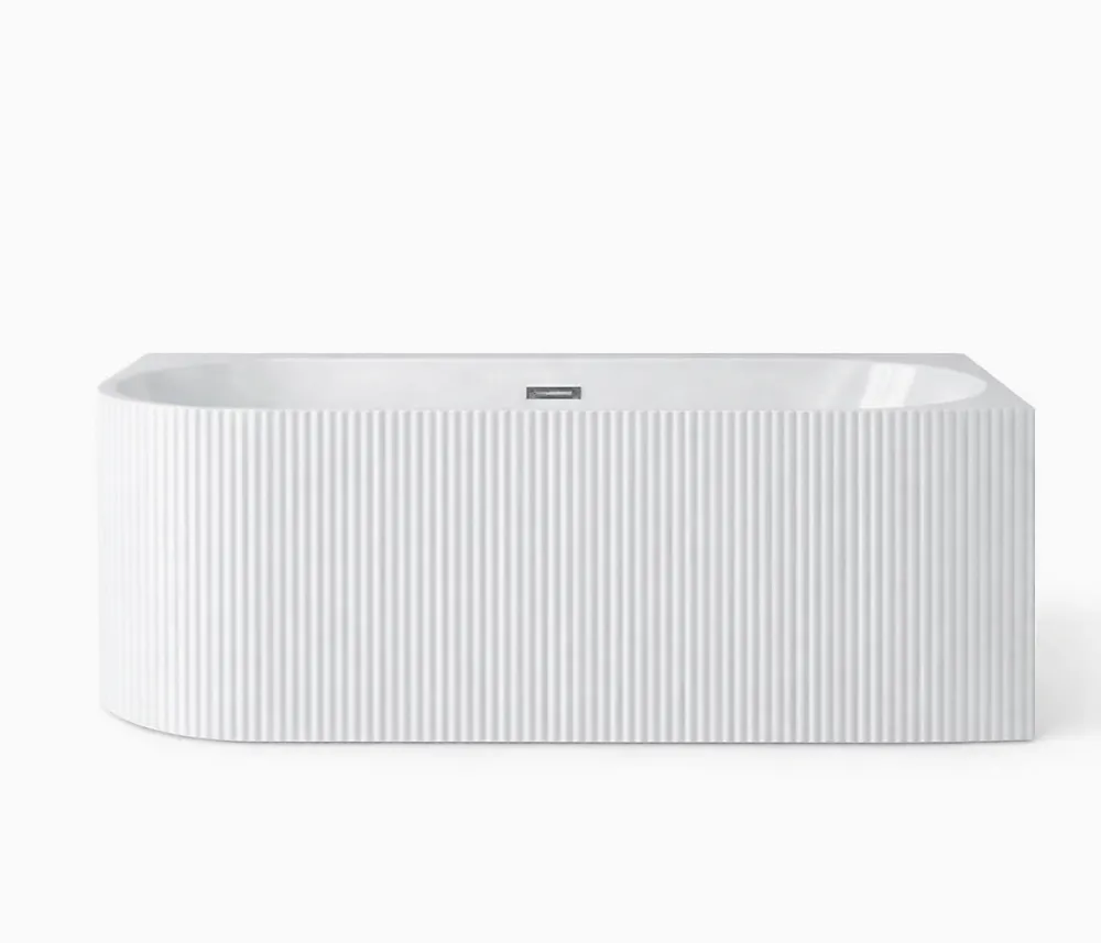 Baignoire D'Angle|Otitec Baignoire d'angle droite avec bonde et vidage - 150 x 75 cm - Blanc brillant rainuré - PERLE