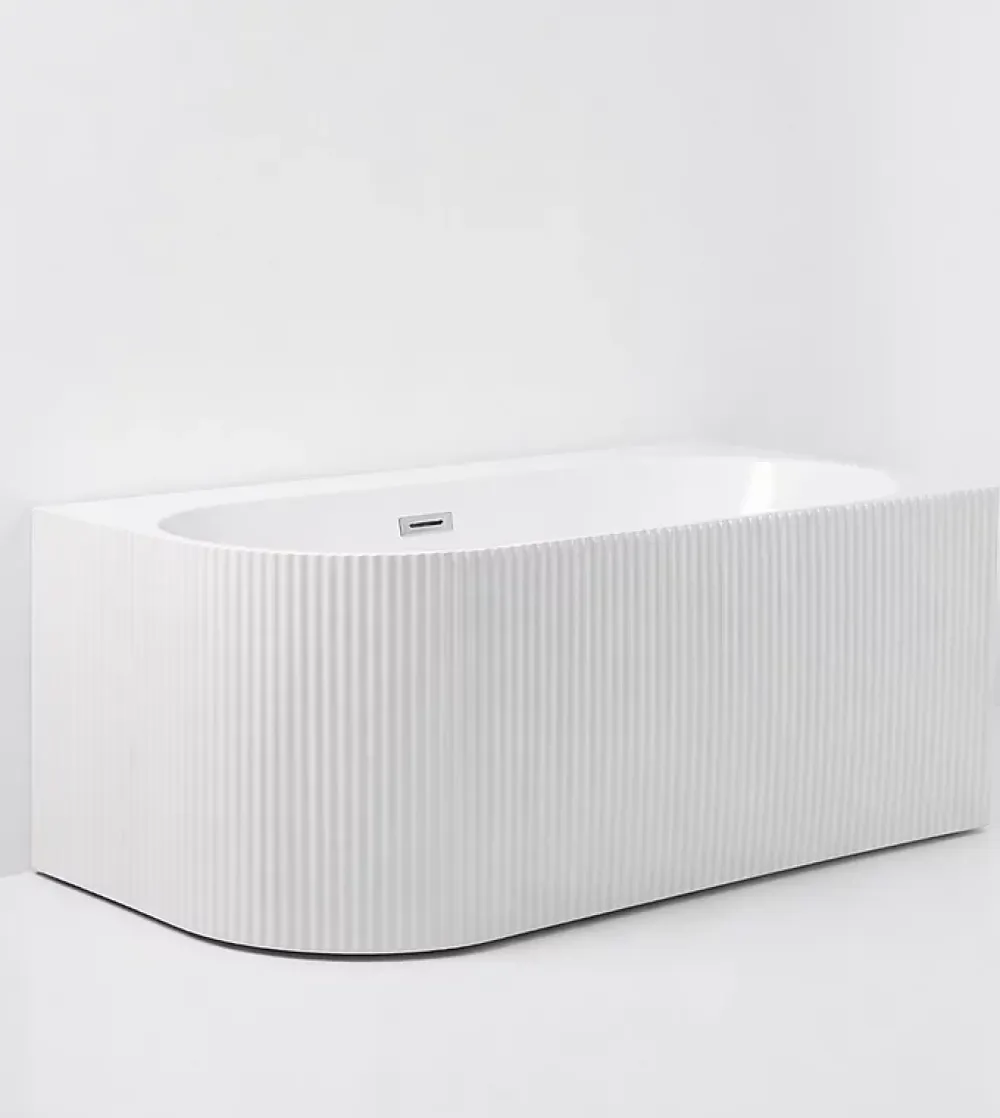 Baignoire D'Angle|Otitec Baignoire d'angle droite avec bonde et vidage - 150 x 75 cm - Blanc brillant rainuré - PERLE