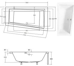 Azura Home Design Baignoire d'angle DROITE INTIMA AVEC TABLIER - 150cm