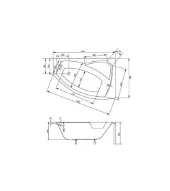 Azura Home Design Baignoire d'angle droite RIMA avec tablier - 130cm