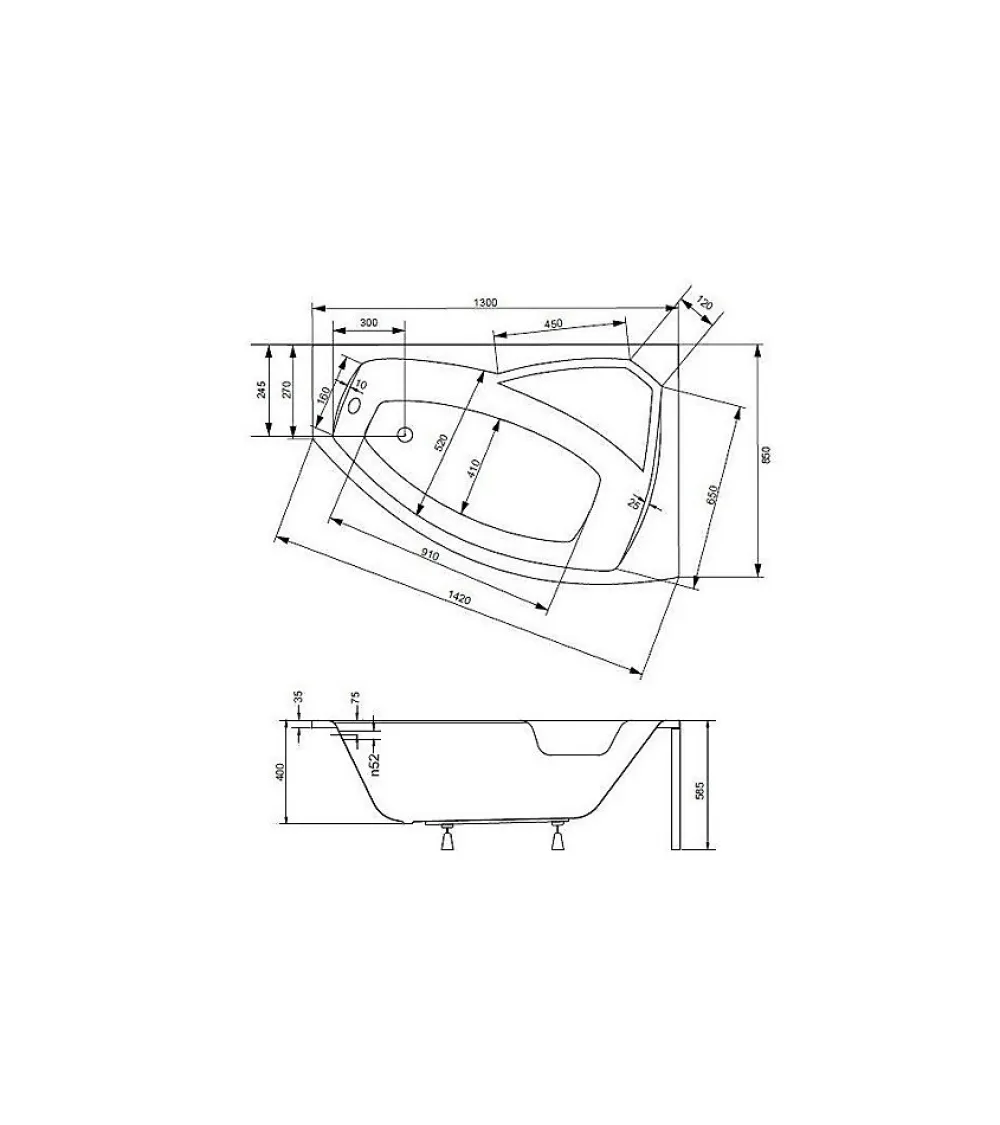 Azura Home Design Baignoire d'angle droite RIMA avec tablier - 130cm