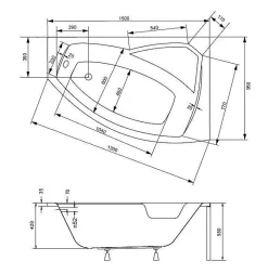Azura Home Design Baignoire d'angle droite RIMA avec tablier - 150cm