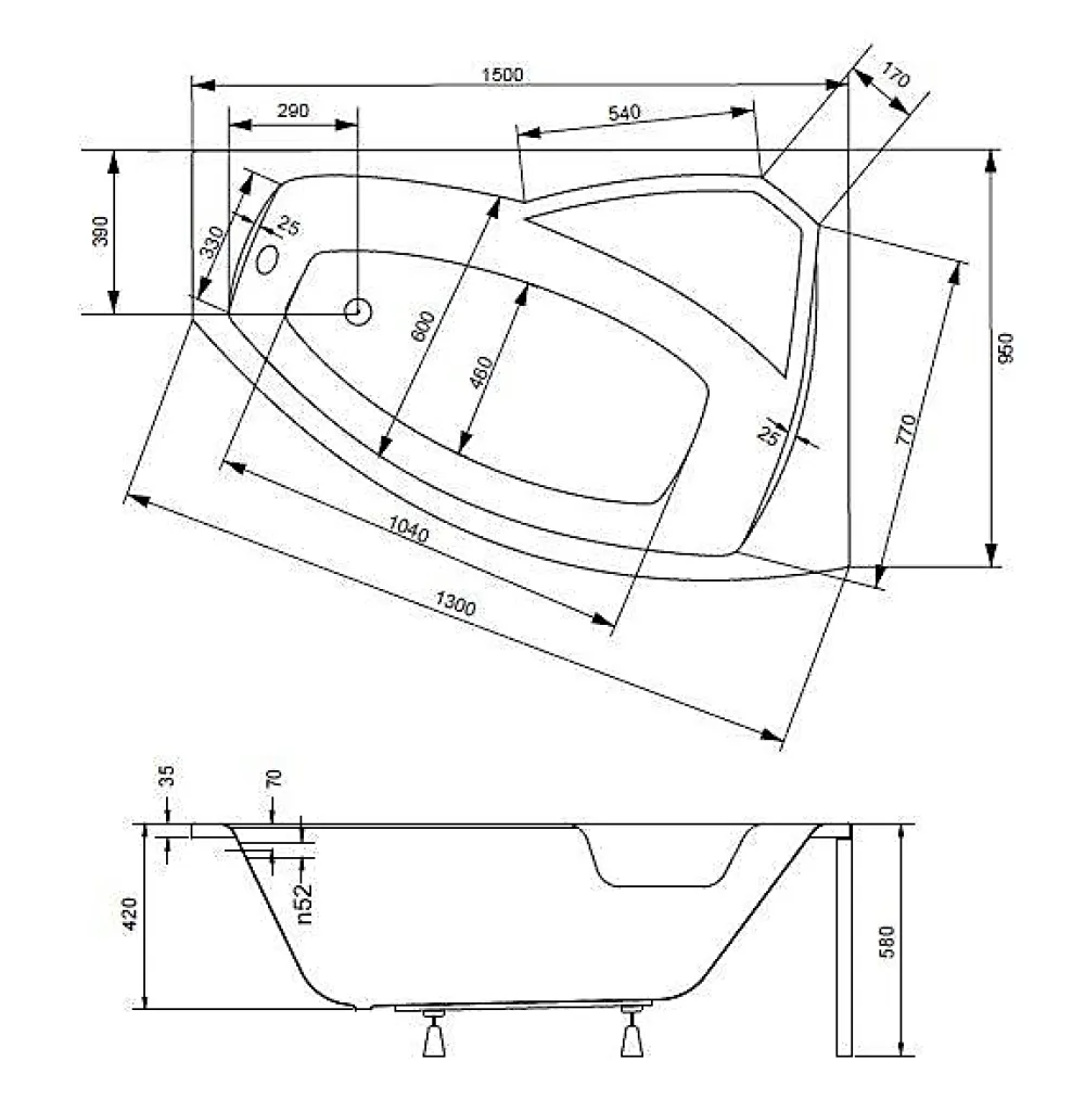 Azura Home Design Baignoire d'angle droite RIMA avec tablier - 150cm