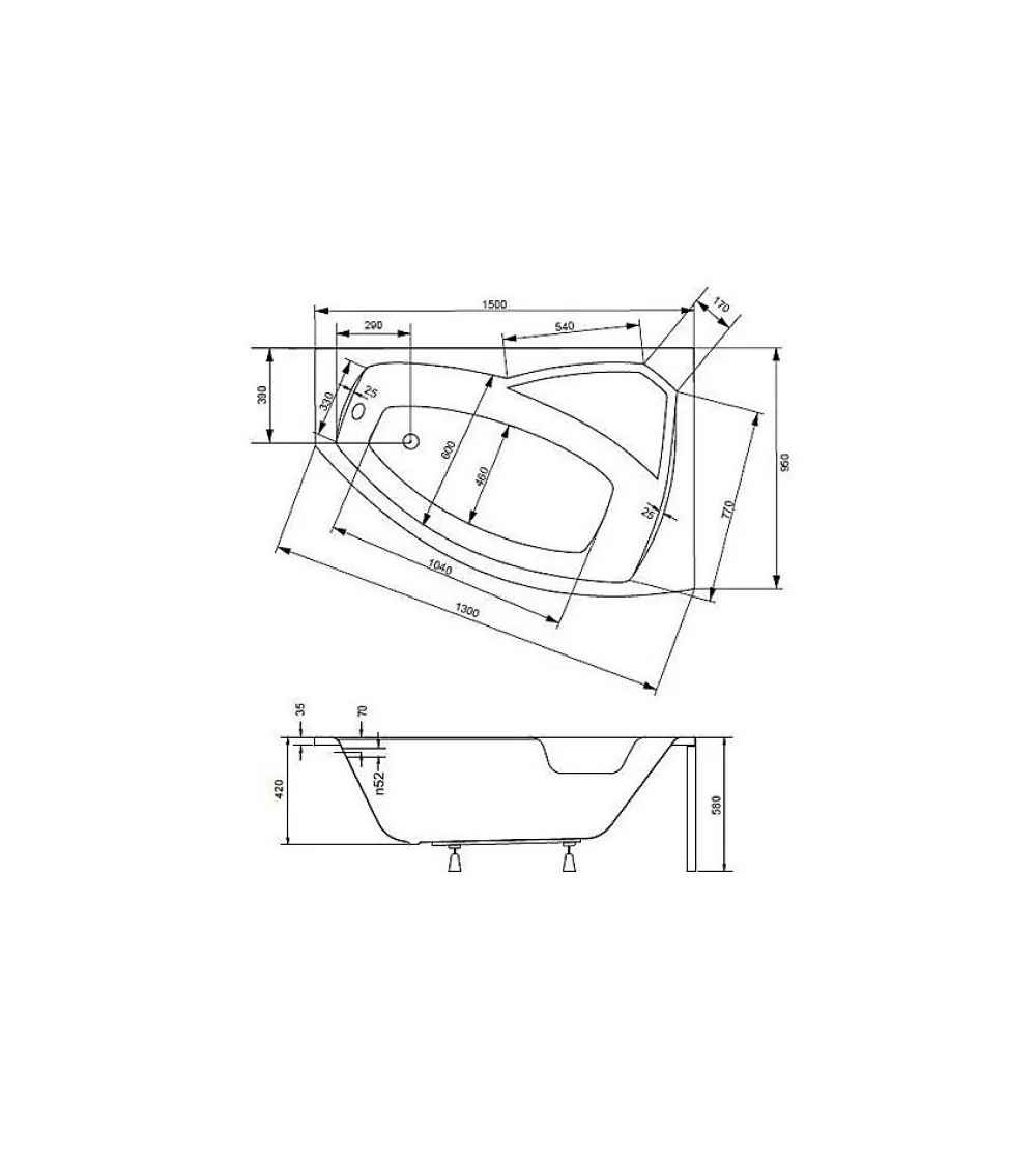 Azura Home Design Baignoire d'angle droite RIMA avec tablier - 150cm