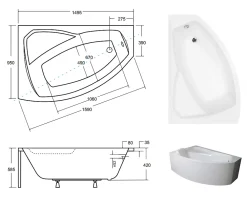Azura Home Design Baignoire d'angle gauche RIMA avec tablier - 150cm