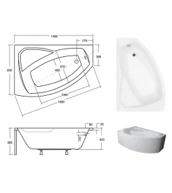Azura Home Design Baignoire d'angle gauche RIMA avec tablier - 150cm