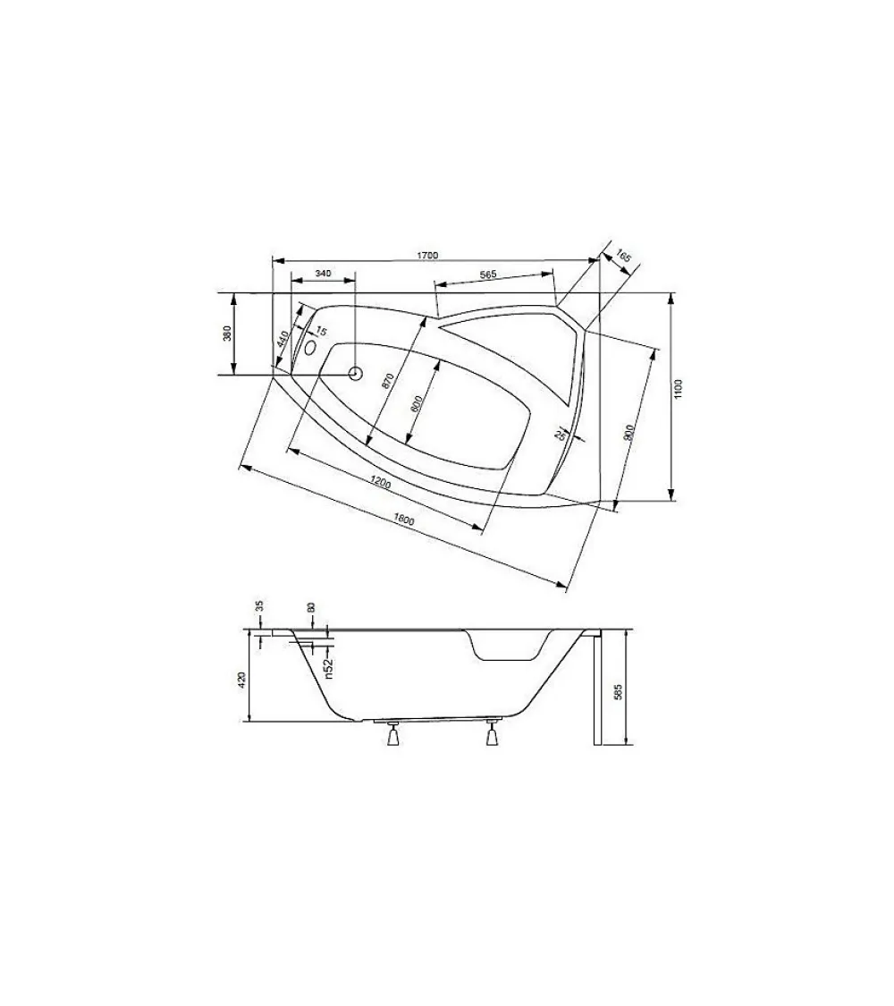 Azura Home Design Baignoire d'angle gauche RIMA avec tablier - 170cm