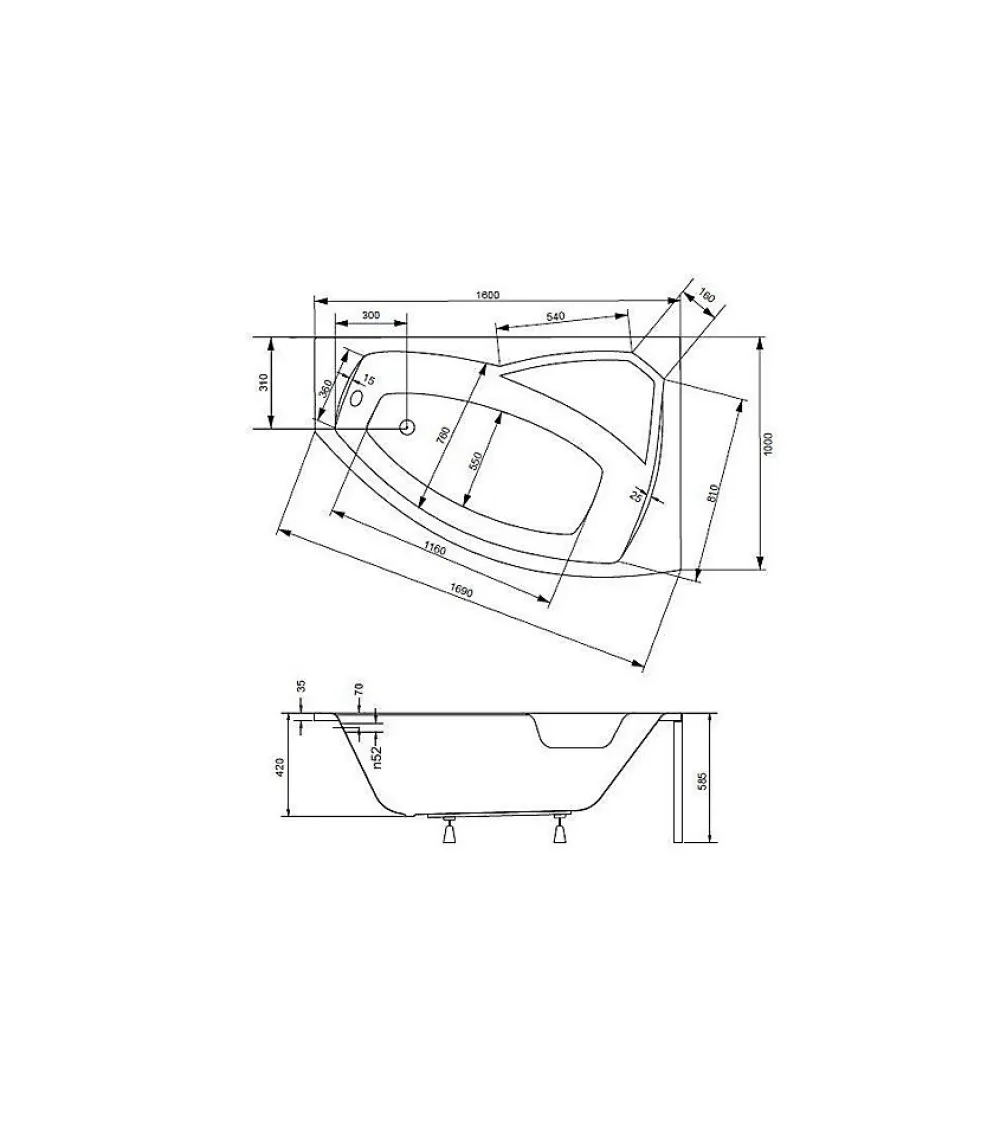 Baignoire Asymétrique|Azura Home Design Baignoire d'angle gauche RIMA avec tablier - 160cm