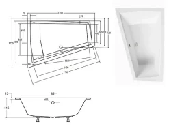 Baignoire Droite|Azura Home Design Baignoire d'angle Gauche ULTIMA DUO ultra-slim - 170cm