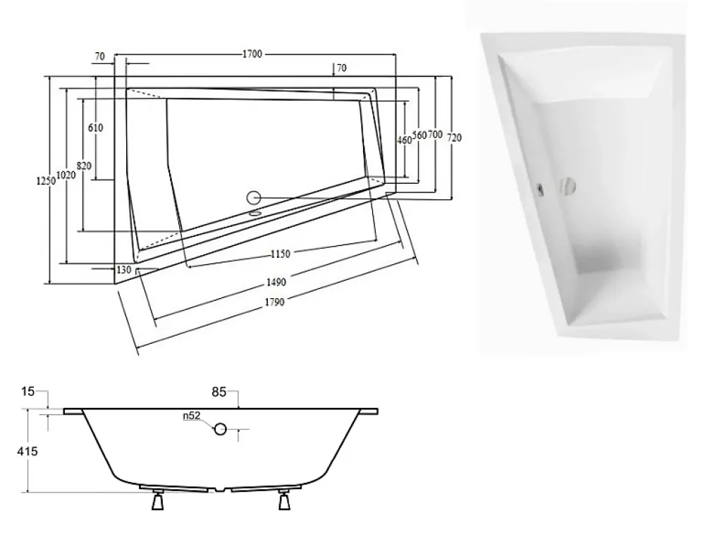 Baignoire Droite|Azura Home Design Baignoire d'angle Gauche ULTIMA DUO ultra-slim - 170cm