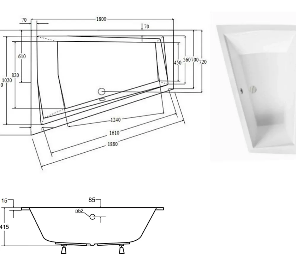 Azura Home Design Baignoire d'angle Gauche ULTIMA DUO ultra-slim - 180cm