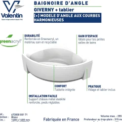 Valentin Baignoire d'angle Giverny 140 x 140 cm + Tablier