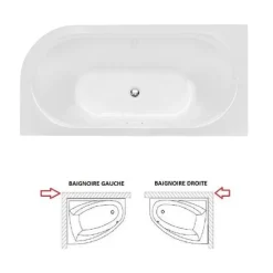 Baignoire Asymétrique|Besco Baignoire d'angle Noir et Blanc + Siphon Blanc et Vidage inclus + Repose tête - AVITA S CLASSE - DROITE - 150 x 75 cm
