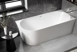 Bernstein Baignoire d'angle semi-ilot Acrylique 150x78x60cm Blanc brillant + Bonde et trop plein - installation à droite - NOVA SLIM LINE