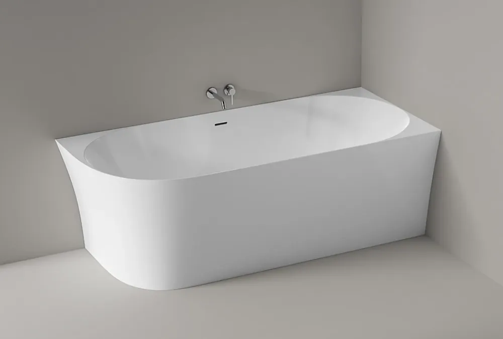 Bernstein Baignoire d'angle semi-ilot Acrylique 150x78x60cm Blanc brillant + Bonde et trop plein - installation à droite - NOVA SLIM LINE