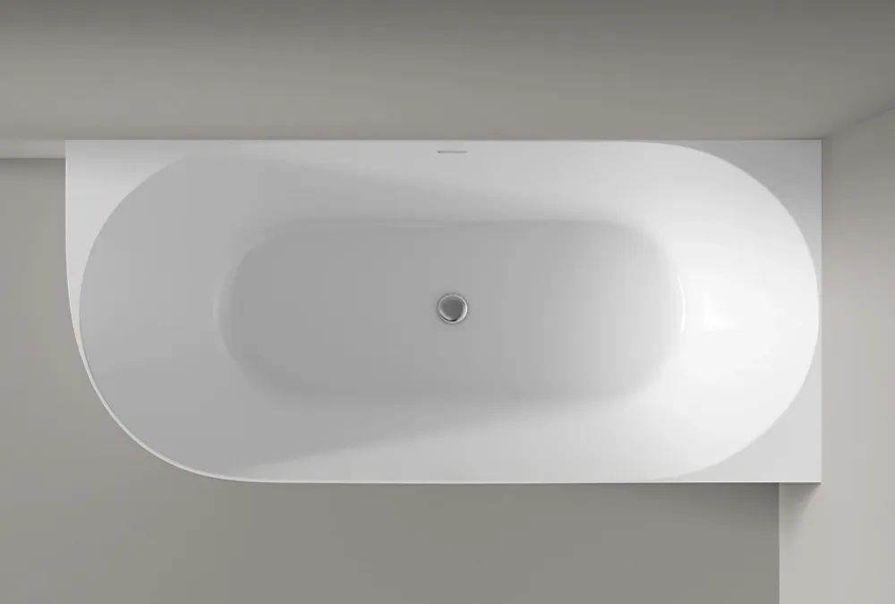 Bernstein Baignoire d'angle semi-ilot Acrylique 150x78x60cm Blanc brillant + Bonde et trop plein - installation à droite - NOVA SLIM LINE