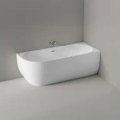 Baignoire Îlot|Bernstein Baignoire d'angle semi-îlot Acrylique Ovale Salle de Bain avec Bonde + trop plein, Blanc, 170x75x60cm, Garantie 5 ans, LENA CORNER