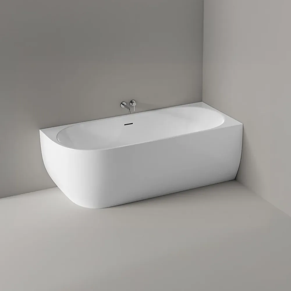 Baignoire Îlot|Bernstein Baignoire d'angle semi-îlot Acrylique Ovale Salle de Bain avec Bonde + trop plein, Blanc, 170x75x60cm, Garantie 5 ans, LENA CORNER