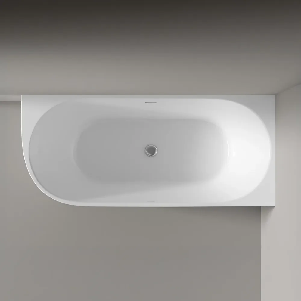 Baignoire Îlot|Bernstein Baignoire d'angle semi-îlot Acrylique Ovale Salle de Bain avec Bonde + trop plein, Blanc, 170x75x60cm, Garantie 5 ans, LENA CORNER