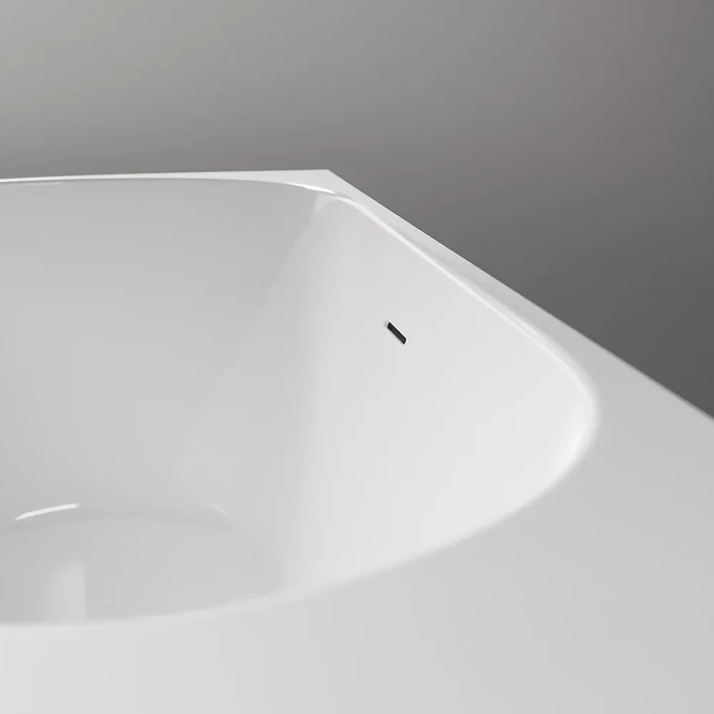 Baignoire Îlot|Bernstein Baignoire d'angle semi-îlot Acrylique Ovale Salle de Bain avec Bonde + trop plein, Blanc, 170x75x60cm, Garantie 5 ans, LENA CORNER