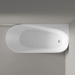 Baignoire D'Angle|Bernstein Baignoire d'angle semi-îlot Acrylique Ovale Salle de Bain avec Bonde + trop plein, Blanc, 170x78x58cm, Garantie 5 ans, ONDA CORNER