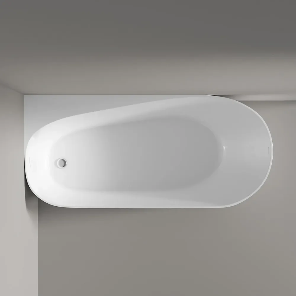 Bernstein Baignoire d'angle semi-îlot Acrylique Ovale Salle de Bain avec Bonde + trop plein, Blanc, 170x78x58cm, Garantie 5 ans, ONDA CORNER